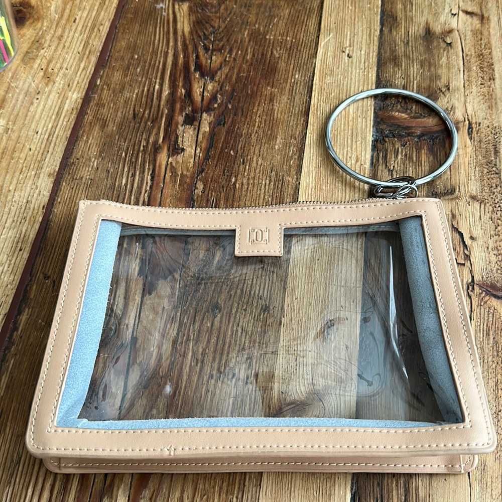 Big O Clear Bracelet Bag w/natural trim. 5.75” x 8.75”